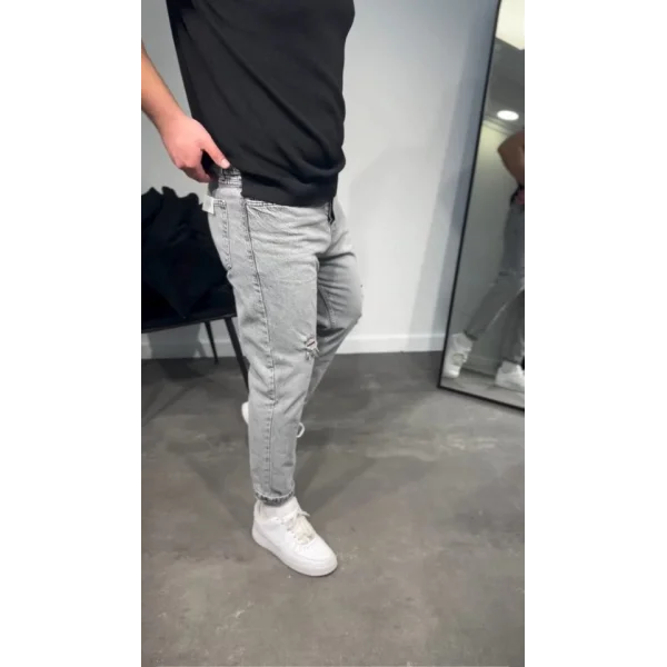Erkek Gri Yırtık Detaylı Boyfriend Jean