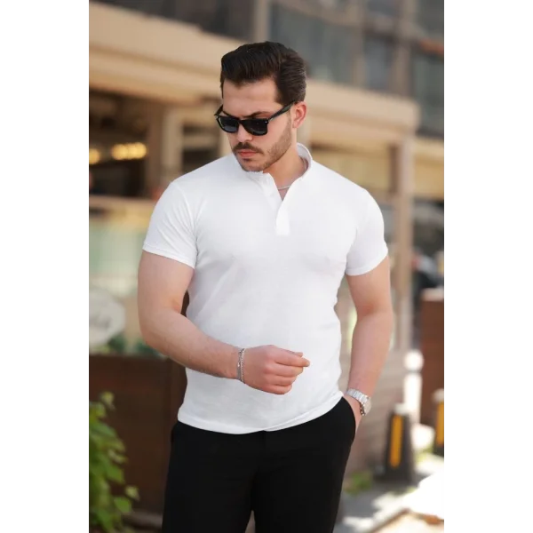 Erkek Hakim Yaka Dokuma Pamuklu Kumaş Kısa Kollu T-shirt