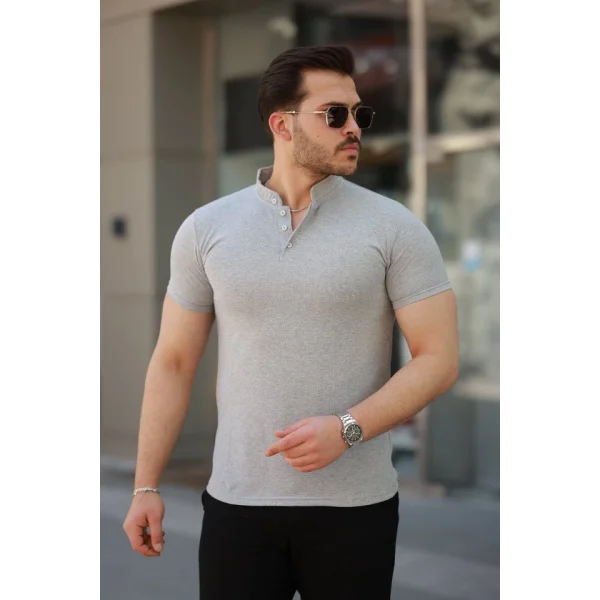 Erkek Hakim Yaka Dokuma Pamuklu Kumaş Kısa Kollu T-shirt