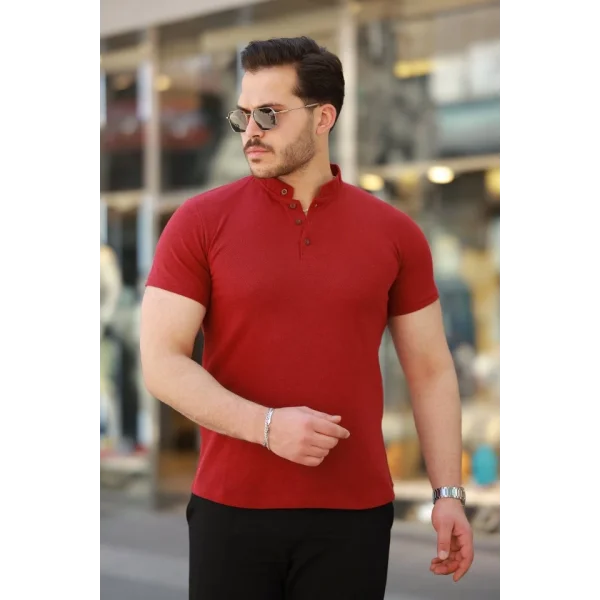 Erkek Hakim Yaka Dokuma Pamuklu Kumaş Kısa Kollu T-shirt