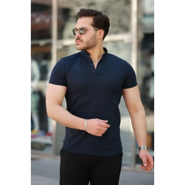 Erkek Hakim Yaka Dokuma Pamuklu Kumaş Kısa Kollu T-shirt