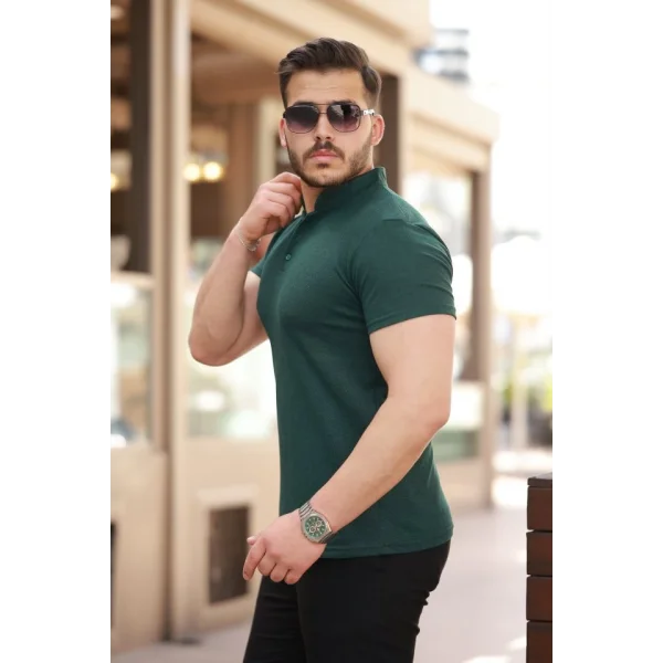 Erkek Hakim Yaka Dokuma Pamuklu Kumaş Kısa Kollu T-shirt