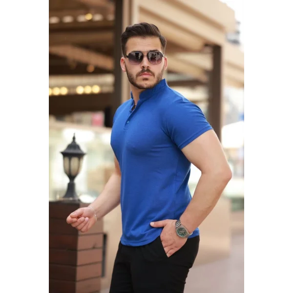 Erkek Hakim Yaka Dokuma Pamuklu Kumaş Kısa Kollu T-shirt