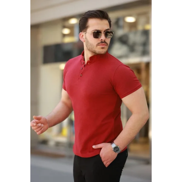 Erkek Hakim Yaka Dokuma Pamuklu Kumaş Kısa Kollu T-shirt