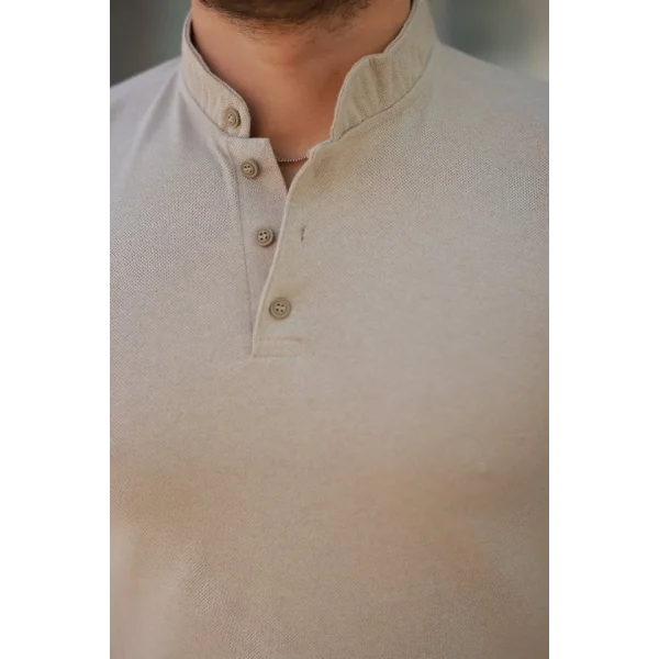 Erkek Hakim Yaka Dokuma Pamuklu Kumaş Kısa Kollu T-shirt