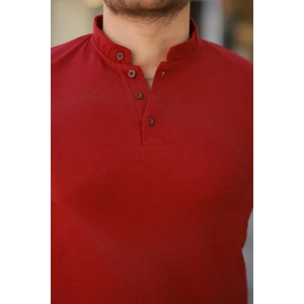 Erkek Hakim Yaka Dokuma Pamuklu Kumaş Kısa Kollu T-shirt