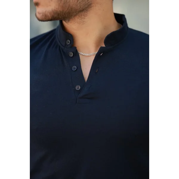 Erkek Hakim Yaka Dokuma Pamuklu Kumaş Kısa Kollu T-shirt