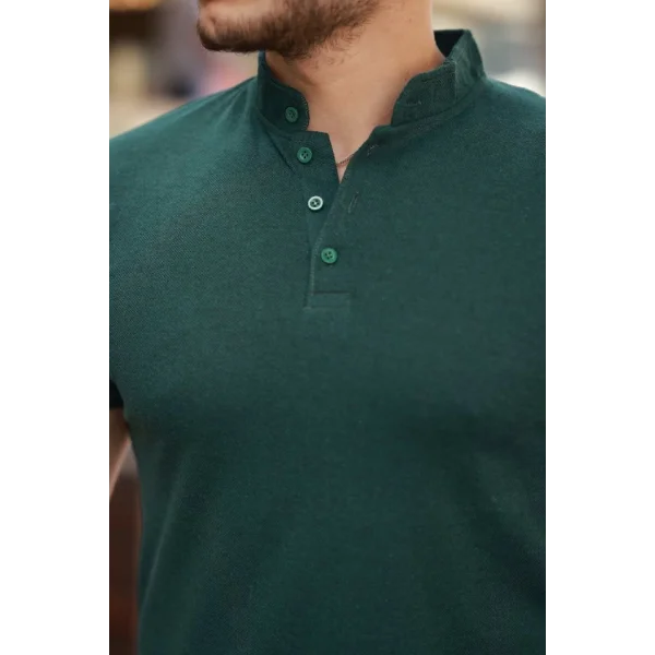 Erkek Hakim Yaka Dokuma Pamuklu Kumaş Kısa Kollu T-shirt