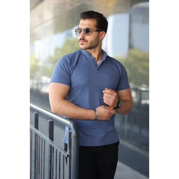 Erkek Hakim Yaka Dokuma Pamuklu Kumaş Kısa Kollu Tişört