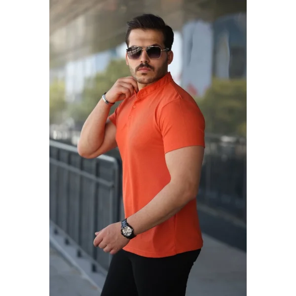 Erkek Hakim Yaka Dokuma Pamuklu Kumaş Kısa Kollu Tişört