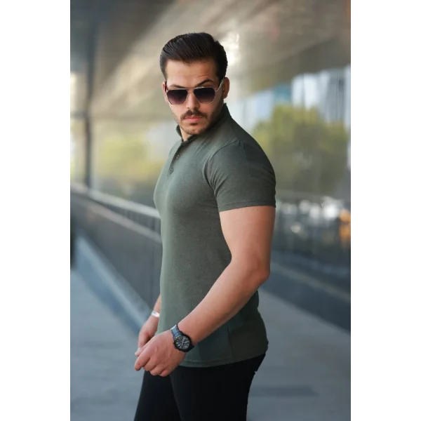 Erkek Hakim Yaka Dokuma Pamuklu Kumaş Kısa Kollu Tişört