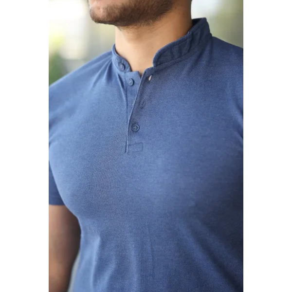 Erkek Hakim Yaka Dokuma Pamuklu Kumaş Kısa Kollu Tişört