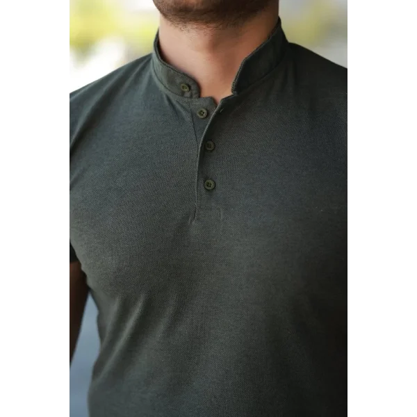 Erkek Hakim Yaka Dokuma Pamuklu Kumaş Kısa Kollu Tişört