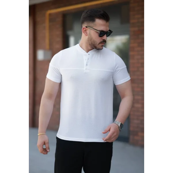 Erkek Hakim Yakalı Kısa Kollu Pamuklu T-shirt