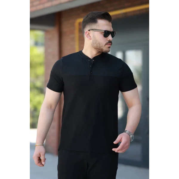 Erkek Hakim Yakalı Kısa Kollu Pamuklu T-shirt