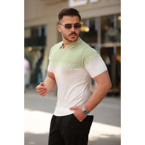 Erkek Hemşire Yaka çift Renk Kısa Kollu Tişört