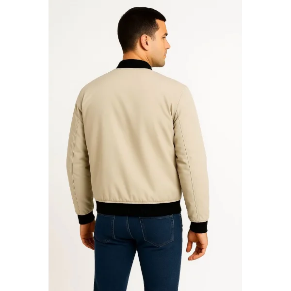 Erkek Bomber Mont Ceket – Fermuarlı, Kapitone İçi Astarlı, Su İtici Kumaş, Regular Fit, Uzun Kollu, Yandan Cepli, Bahar & Kış Rahat Günlük Stil - Bej