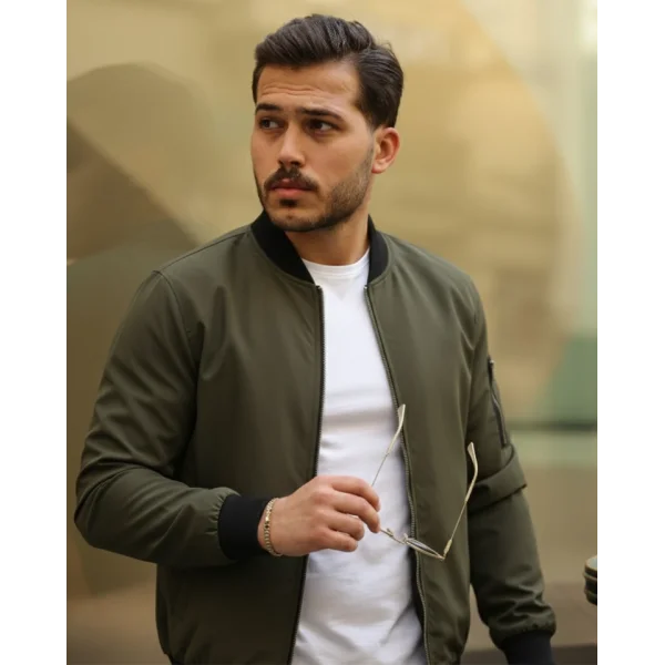 Erkek Içi Astarlı Fermuarlı Bomber Mont Ceket - Haki