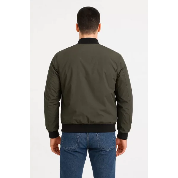 Erkek Bomber Mont Ceket – Fermuarlı, Kapitone İçi Astarlı, Su İtici Kumaş, Regular Fit, Uzun Kollu, Yandan Cepli, Bahar & Kış Rahat Günlük Stil - Haki