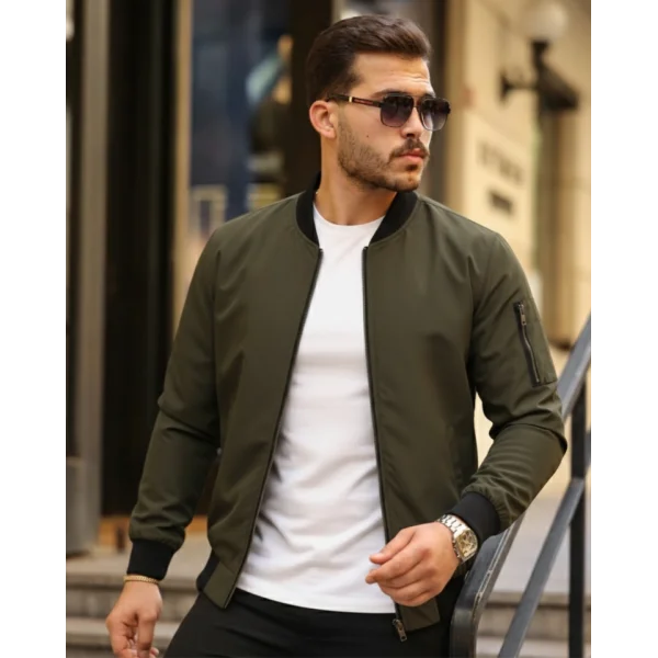 Erkek Içi Astarlı Fermuarlı Bomber Mont Ceket - Haki
