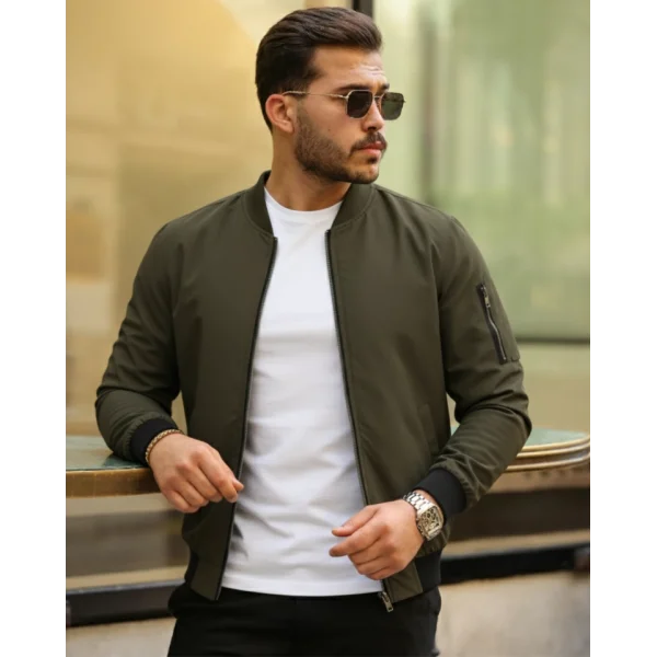 Erkek Içi Astarlı Fermuarlı Bomber Mont Ceket - Haki