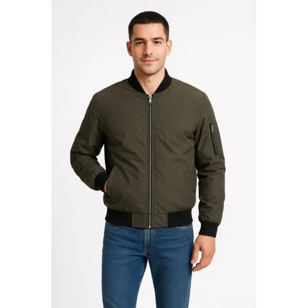 Erkek Içi Astarlı Fermuarlı Bomber Mont Ceket - Haki