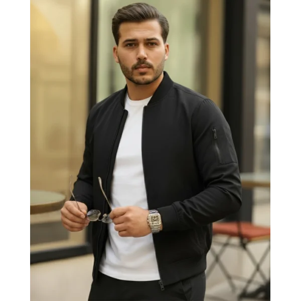 Erkek Içi Astarlı Fermuarlı Bomber Mont Ceket - Siyah