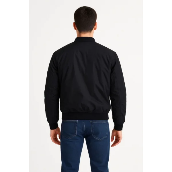 Erkek Içi Astarlı Fermuarlı Bomber Mont Ceket - Siyah