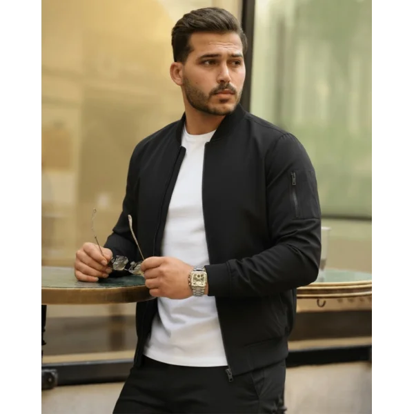 Erkek Içi Astarlı Fermuarlı Bomber Mont Ceket - Siyah