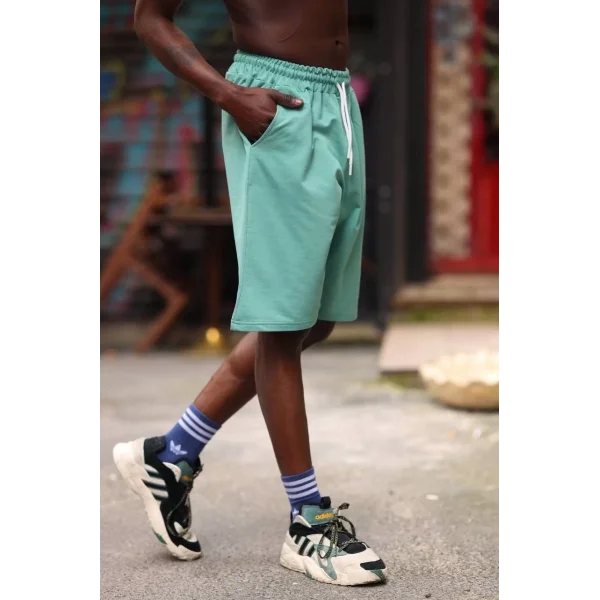 Erkek İki İplik Cepli Şort - Yeşil