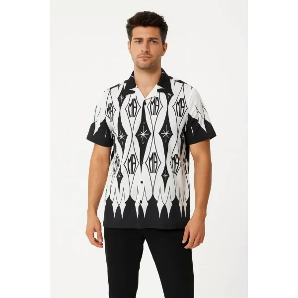 Erkek İki İplik Kumaş Dijital Baskılı Gömlek - Siyah