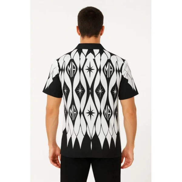 Erkek İki İplik Kumaş Dijital Baskılı Gömlek - Siyah