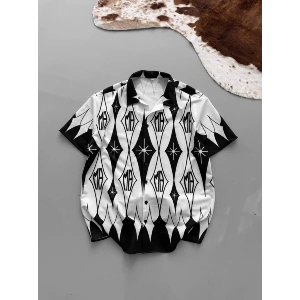 Erkek İki İplik Kumaş Dijital Baskılı Gömlek - Siyah