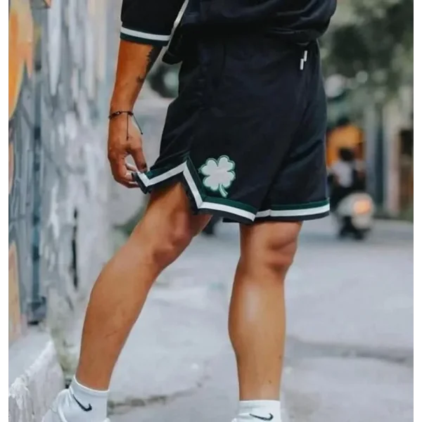 Erkek İki İplik Nakışlı Şort - Siyah