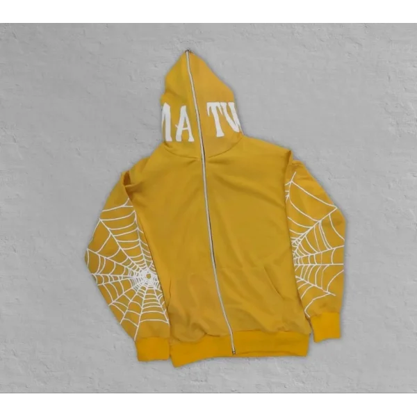 Erkek İki İplik Örümcek Baskılı Oversize Hırka - Sarı