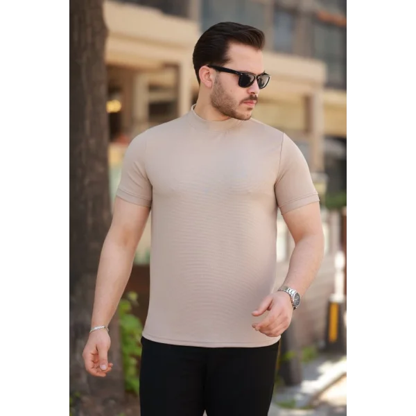 Erkek Ince çizgi Dokulu Kısa Kollu T-shirt