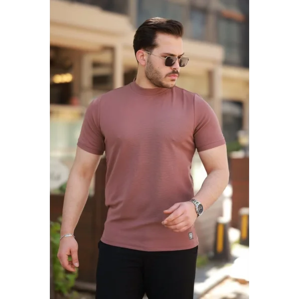 Erkek Ince çizgi Dokulu Kısa Kollu T-shirt