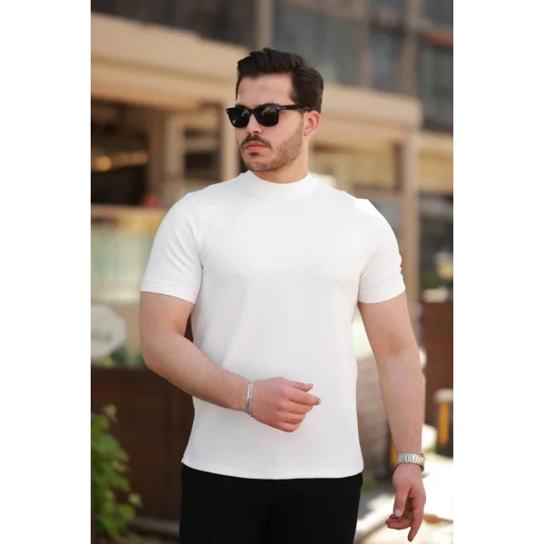 Erkek Ince çizgi Dokulu Kısa Kollu T-shirt