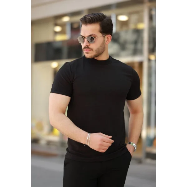 Erkek Ince çizgi Dokulu Kısa Kollu T-shirt