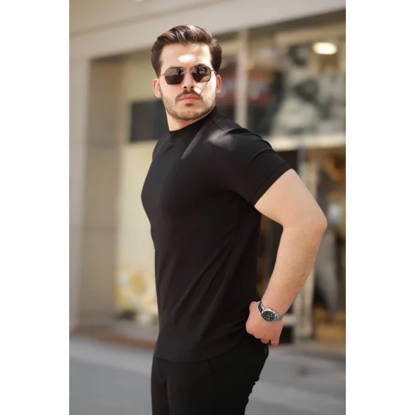 Erkek Ince çizgi Dokulu Kısa Kollu T-shirt