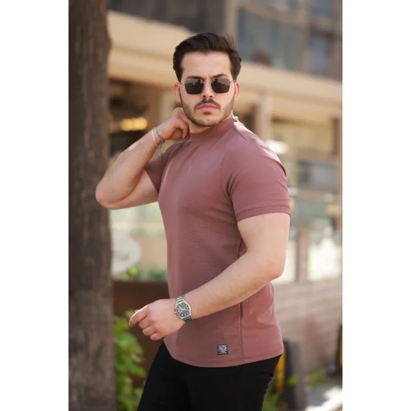 Erkek Ince çizgi Dokulu Kısa Kollu T-shirt