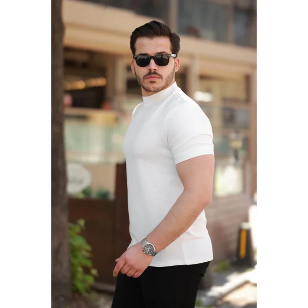 Erkek Ince çizgi Dokulu Kısa Kollu T-shirt