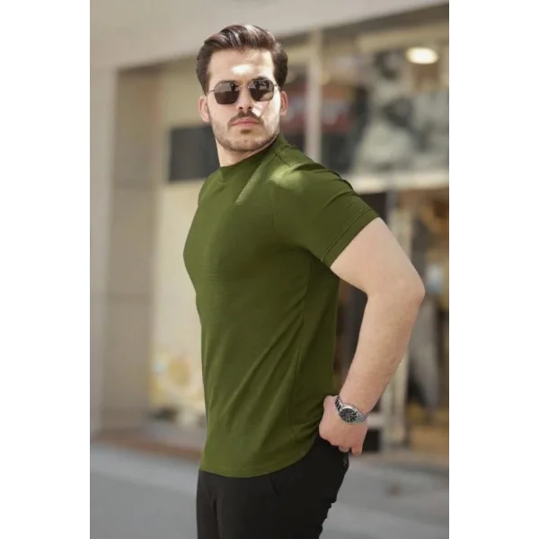 Erkek Ince çizgi Dokulu Kısa Kollu Tişört