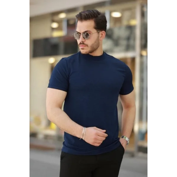 Erkek Ince çizgi Dokulu Kısa Kollu Tişört