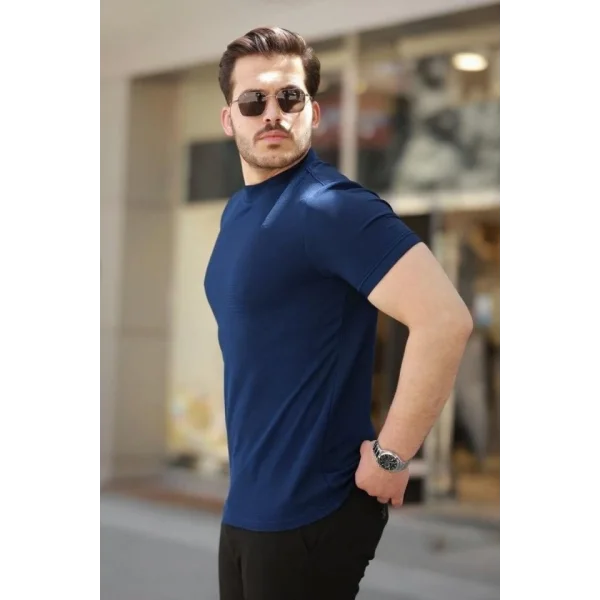 Erkek Ince çizgi Dokulu Kısa Kollu Tişört