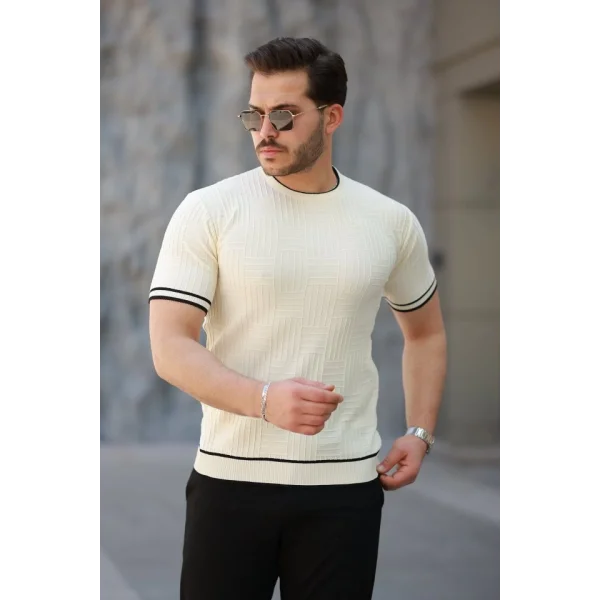 Erkek Jakarlı Ribanalı Kısa Kollu T-shirt