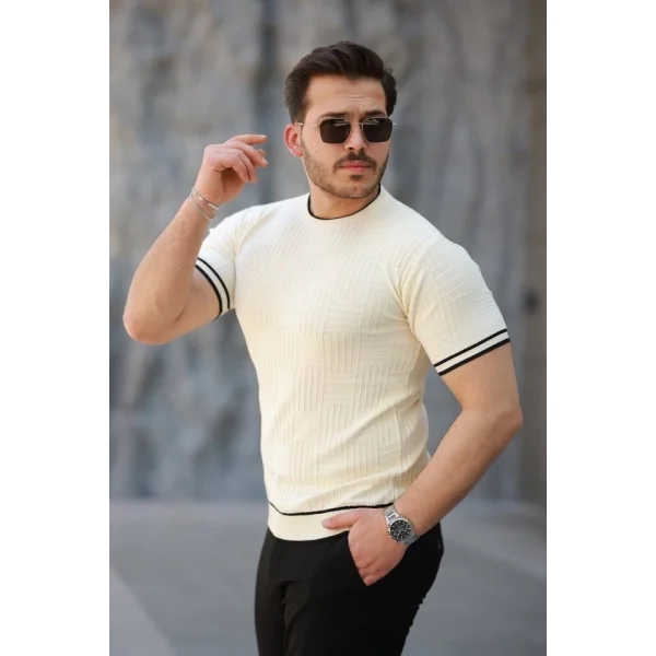 Erkek Jakarlı Ribanalı Kısa Kollu T-shirt