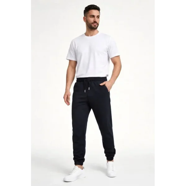 Erkek Jogger Eşofman Altı Rahat Kalıp, Cepli, Lastikli Paça, Günlük Spor Pantolon - Siyah