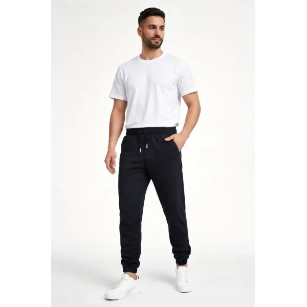 Erkek Jogger Eşofman Altı Rahat Kalıp, Cepli, Lastikli Paça, Günlük Spor Pantolon - Siyah