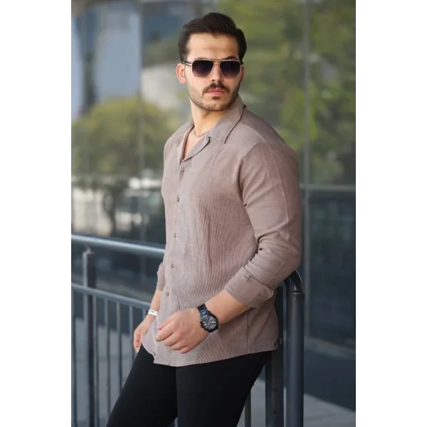 Erkek Kadife Dokulu Uzun Kollu Gömlek